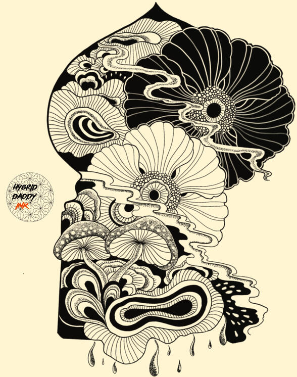 FANTASY OF MUSHROOM AND SHOWY FLOWERS